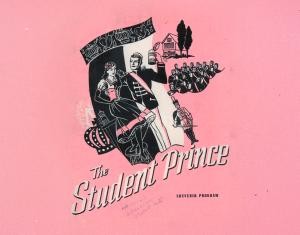 Filmplakatmotiv von "Der ewige Studentenprinz" (Filmautor: Eberhard Reuß) Illustration aus den 50er/60er Jahre mit einem Burschenschaftsstudenten in Uniform und einer Dame im Arm